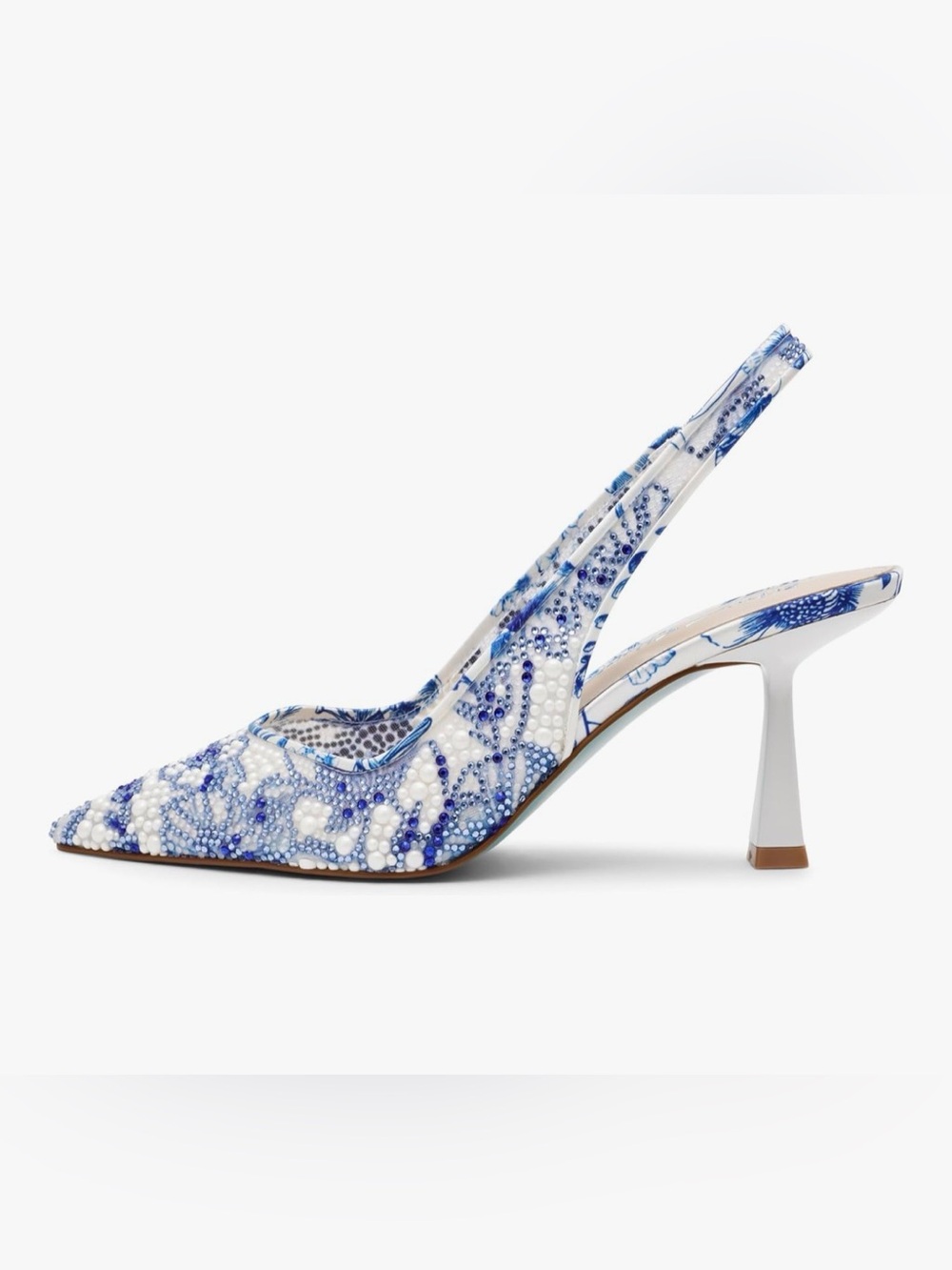 Betsey Johnson Blue & White Beaded Pointed Toe Slingback - Picture 6 of 8